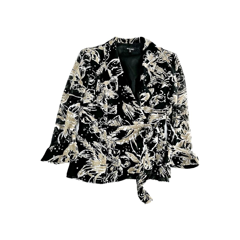 Onyx Night Womens Blazer Multicolor Size Large 100% Polyester Button Tie Close